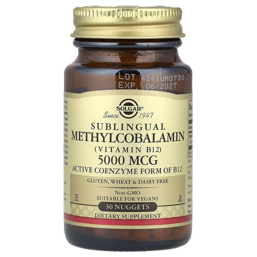 Основне фото товару Sublingual Methylcobalamin Vitamin B12 5000 mcg Основне фото товару Sublingual Methylcobalamin B12, Сублінгвальний B12 5000 мкг, 30 п