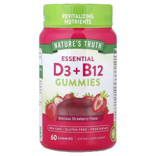 Основне фото товару Revitalizing D3 + B12 Strawberry, Вітамін D3, 60 Vegetarian Gummi