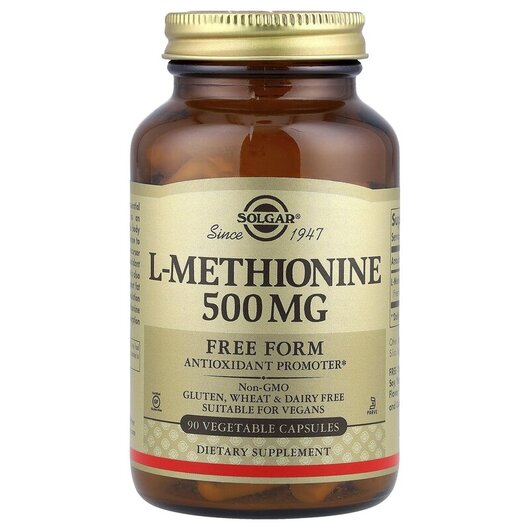 Основне фото товару Solgar, L-Methionine 500 mg, L-Метіонін 500 мг, 90 капсул