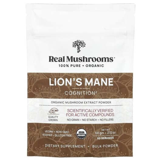 Основне фото товару Real Mushrooms Lion's Mane Cognition Bulk Powder, Гриби Лево