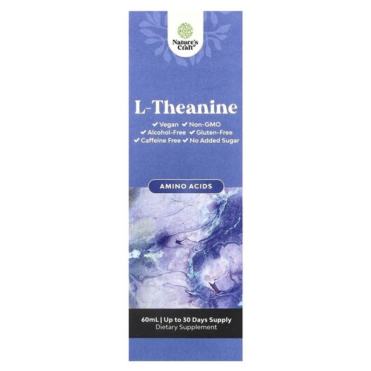 Основне фото товару L-Theanine Alcohol Free Основне фото товару Nature's Craft, L-Theanine Alcohol Free, L-Теанін, 60 мл