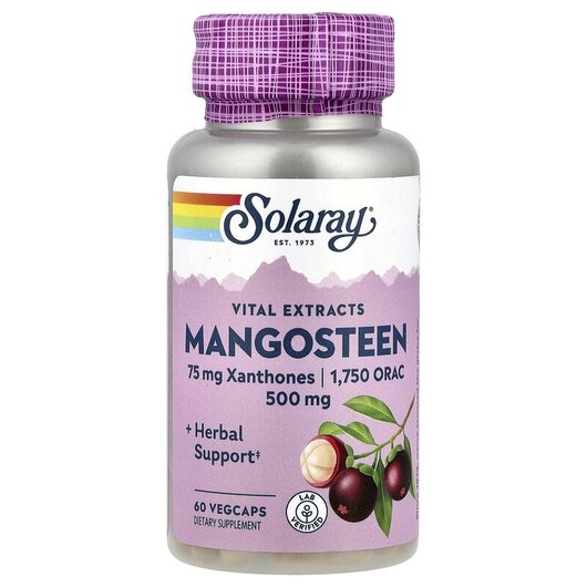 Основне фото товару Solaray, Mangosteen 500 mg, Екстракт Мангостин 500 мг, 60 капсул