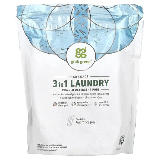 Основне фото товару 3-in-1 Laundry Detergent Pods Fragrance Free 60 Loads Основне фото товару 3-in-1 Laundry Detergent Pods Fragrance, Пральний порошок, 60 зав