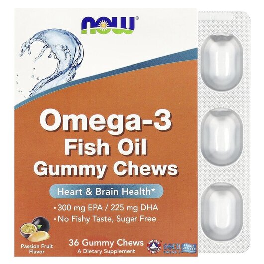 Основное фото товара Омега 3, Omega-3 Fish Oil Gummy Chews Passion Fruit, 36 таблеток