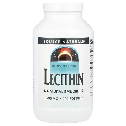 Основне фото товару Lecithin 1200 mg Основне фото товару Source Naturals, Lecithin 1200 mg, Лецитин 1200 мг, 200 капсул