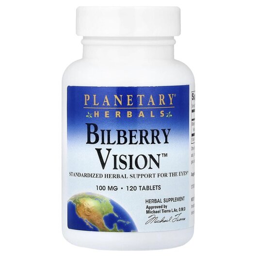 Основное фото товара Bilberry Vision 100 mg Основное фото товара Planetary Herbals, Черника, Bilberry Vision 100 mg, 120 таблеток