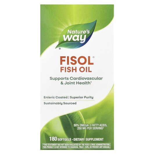 Основне фото товару Nature's Way, Fisol Enteric-Coated Fish Oil, Омега 3, 180 ка