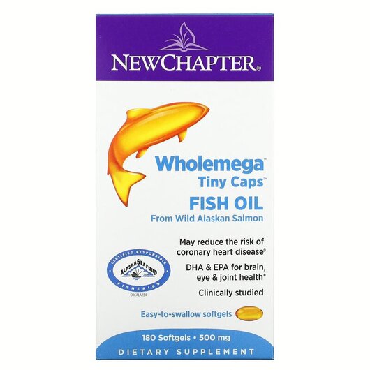 Основне фото товару Wholemega Wild Alaskan Salmon Oil 500, Олія з дикого лосося, 180 