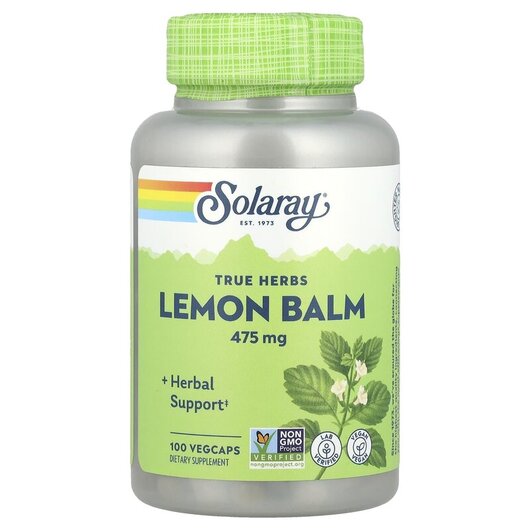 Основное фото товара Solaray, Мелисса 475 мг, Lemon Balm 475 mg, 100 капсул