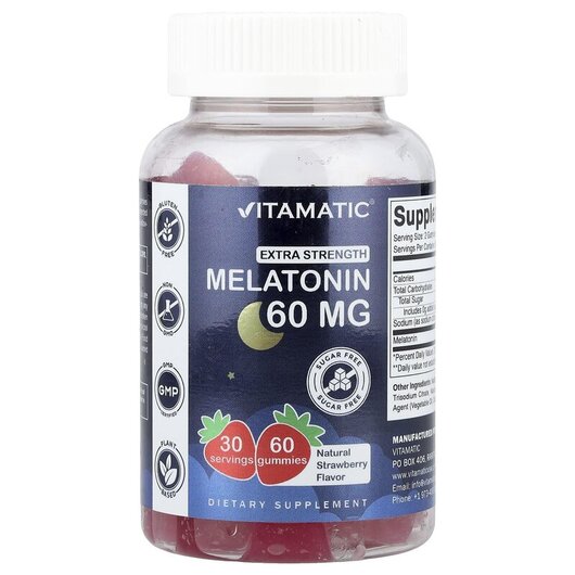 Основное фото товара Melatonin Gummies Natural Strawberry Sugar Free, Мелатонин, 60 та