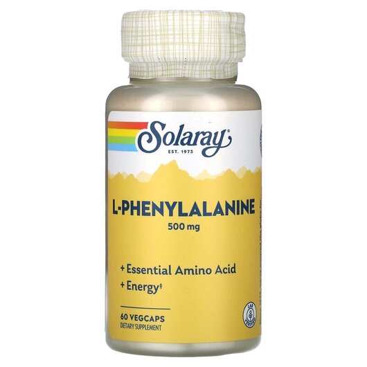 Основное фото товара L-Phenylalanine 500 mg Основное фото товара Solaray, L-Фенилаланин, L-Phenylalanine 500 mg, 60 капсул