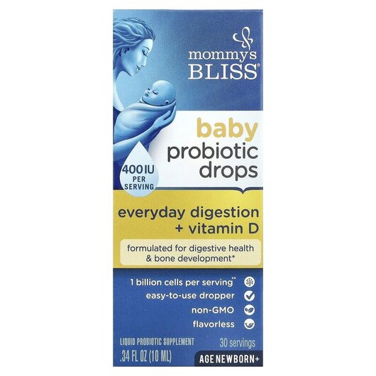 Основное фото товара Probiotic Drops + Vitamin D Основное фото товара Mommy's Bliss, Пробиотики, Probiotic Drops + Vitamin D, 10 м