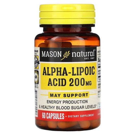 Основное фото товара Alpha-Lipoic Acid 200 mg Основное фото товара Mason, Альфа-липоевая, Alpha-Lipoic Acid 200 mg, 60 капсул