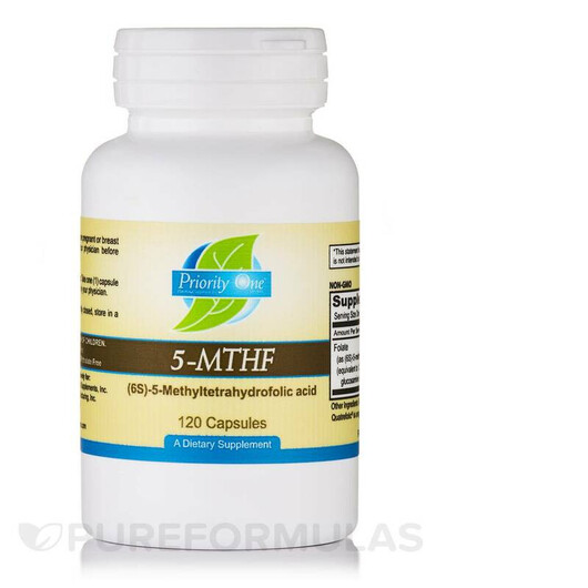 Основное фото товара 5-MTHF Основное фото товара Priority One, Метилфолат, 5-MTHF, 120 капсул