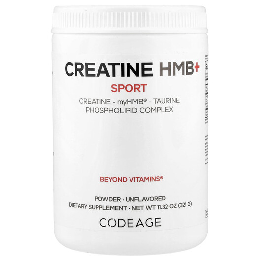 Основне фото товару CodeAge, Sport Creatine HMB+ Unflavored, Креатин, 321 г