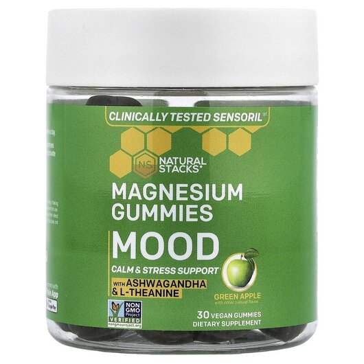 Основне фото товару Natural Stacks, Magnesium Gummies Zen Green Apple, Магній, 30 таб
