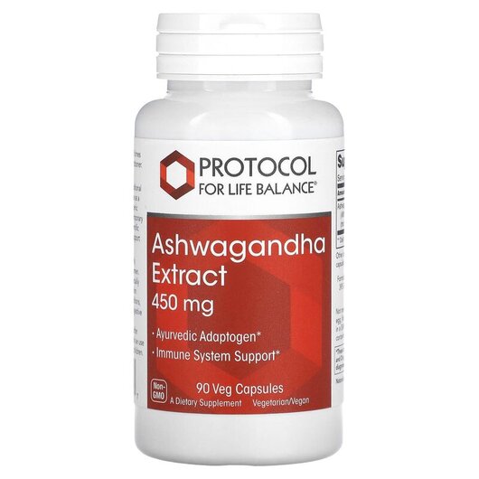 Основне фото товару Ashwagandha Extract 450 mg Основне фото товару Protocol for Life Balance, Ashwagandha Extract 450 mg, ДГК, 90 ка