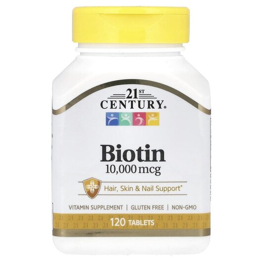 Основное фото товара Biotin 10000 mcg Основное фото товара 21st Century, Биотин 10000 мкг, Biotin 10000 mcg, 120 таблеток
