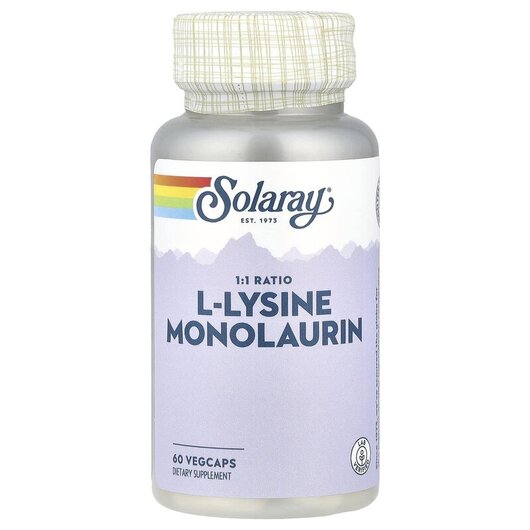 Основне фото товару L-Lysine Monolaurin 1: 1 Ratio Основне фото товару Solaray, L-Lysine Monolaurin, Лізин Монолаурін, 60 капсул