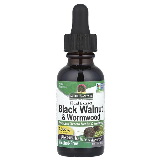 Основне фото товару Black Walnut & Wormwood Alcohol-Free 2000 mg Основне фото товару Black Walnut & Wormwood, Чорний волоський горіх 2000 мг, 30 м