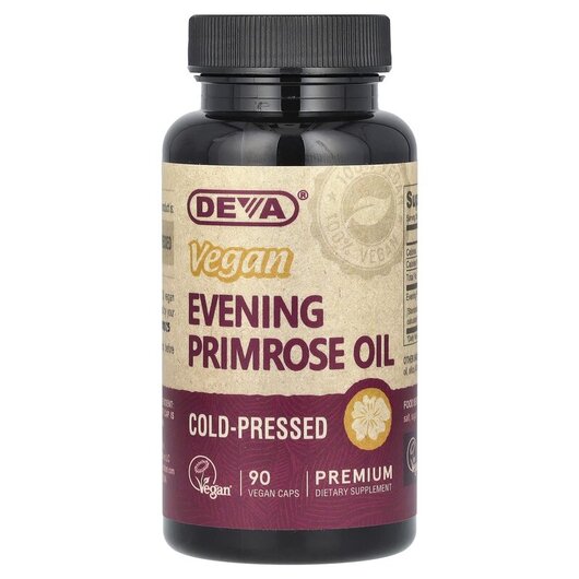 Основне фото товару Vegan Premium Evening Primrose Oil Основне фото товару Deva, Vegan Evening Primrose Oil, Олія примули вечірньої, 90 капс