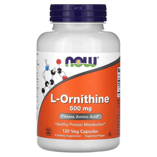 Основне фото товару NOW Foods, L-Ornithine 500 mg, L-Орнитин 500 мг, 120 капсул