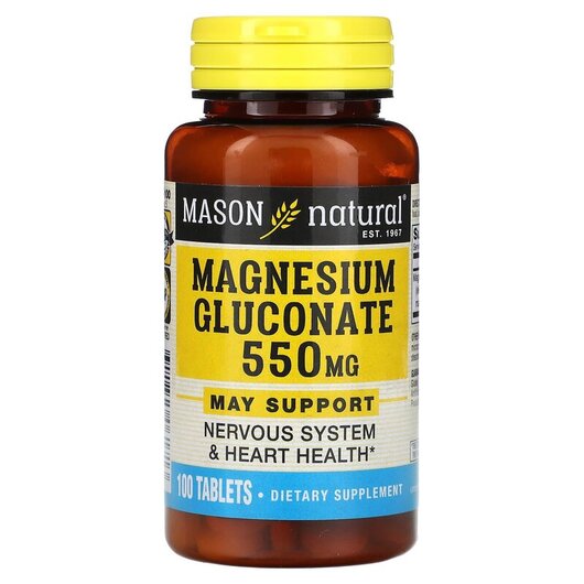 Основное фото товара Mason, Магний, Magnesium Gluconate 550 mg, 100 таблеток