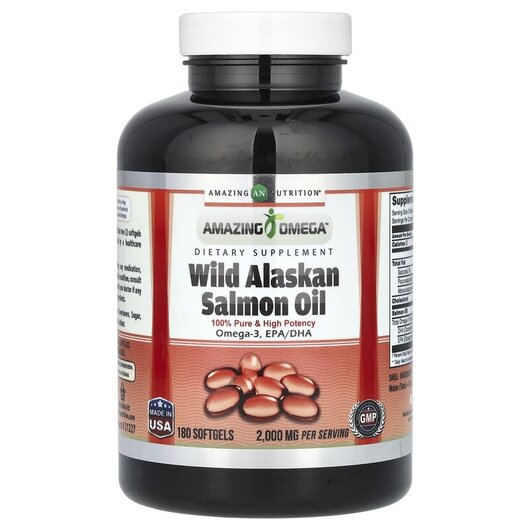 Основне фото товару Wild Alaskan Salmon Oil 2000 mg, Олія з дикого лосося, 180 капсул