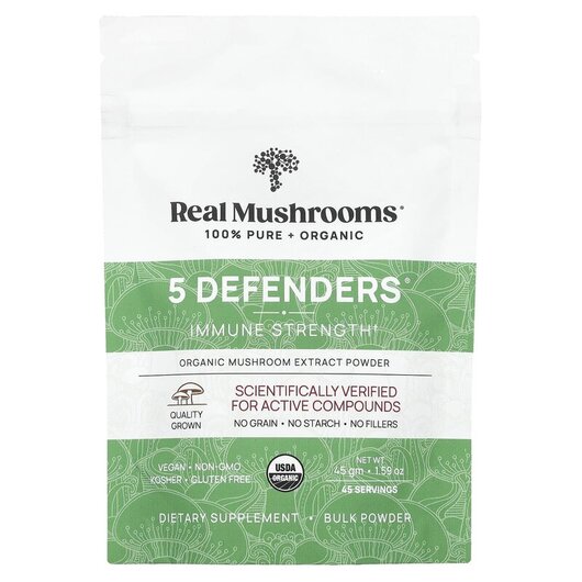 Основне фото товару Real Mushrooms, Organic 5 Defenders Immune Strength, Гриби, 45 г