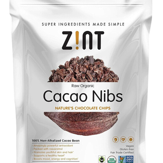 Основне фото товару Raw Organic Cacao Nibs Основне фото товару Zint, Raw Organic Cacao Nibs, Какао у порошку, 227 г