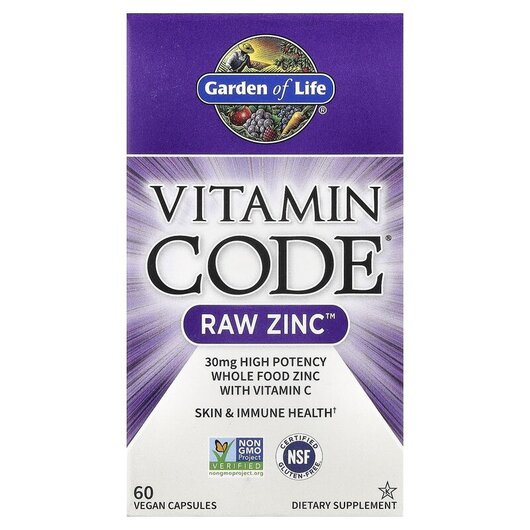 Основне фото товару Vitamin Code RAW Zinc Основне фото товару Garden of Life, Vitamin Code RAW Zinc, Цинк, 60 капсул