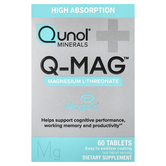Основне фото товару Qunol, Q-MAG Magnesium L-Threonate, Магній Треонат, 60 таблеток