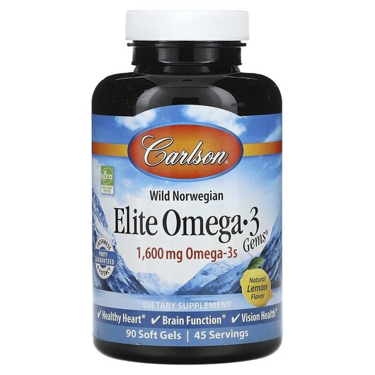 Основне фото товару Elite Omega-3 Gems 1600 mg Natural Lemon Flavor Основне фото товару Elite Omega-3 Gems 1600 mg Natural Lemon Flavor, Омега 3, 90 капс