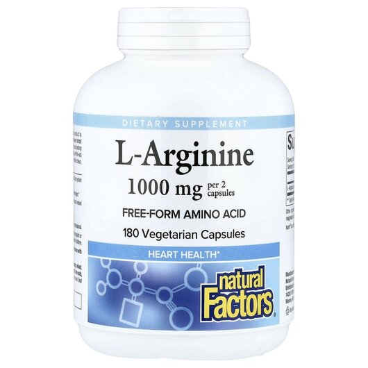 Основное фото товара Natural Factors, L-Аргинин, L-Arginine 500 mg, 180 капсул