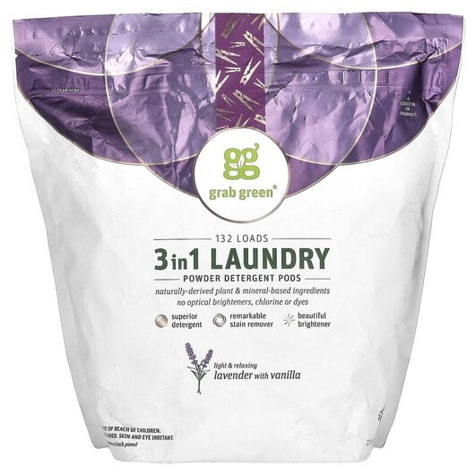 Основне фото товару 3-in-1 Laundry Detergent Pods Lavender132 Loads 5lbs 4oz Основне фото товару 3-in-1 Laundry Detergent Pods Lavender132 Loads, Пральний порошок