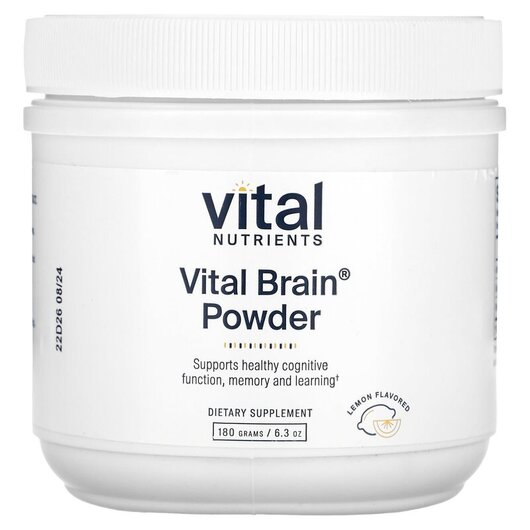 Основне фото товару Vital Brain Powder Lemon Основне фото товару Vital Nutrients, Vital Brain Powder Lemon, Підтримка мозку, 180 г