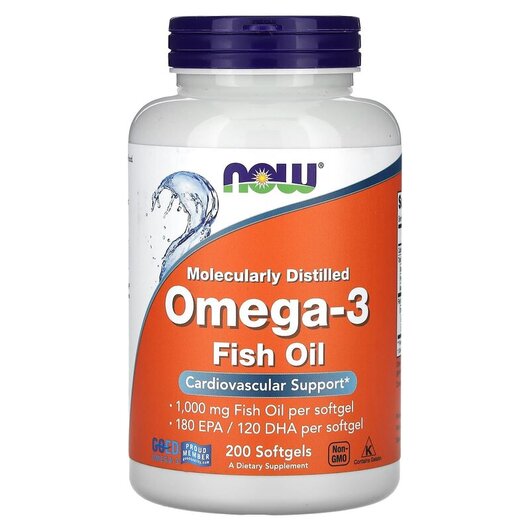 Основное фото товара NOW Foods, Омега 3, Molecularly Distilled Omega-3, 200 капсул