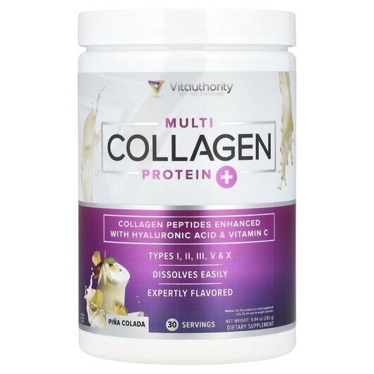 Основне фото товару Vitauthority, Multi Collagen Protein+ Pina Colada, Колаген, 282 г