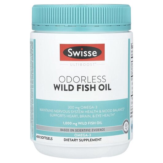 Основне фото товару Swisse, Ultiboost Odorless Wild Fish Oil 1000 mg, Омега 3, 400 ка