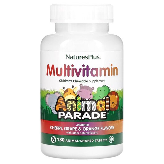 Основное фото товара Animal Parade Children's Chewable MultiVitamins Assorted Flavors Основное фото товара Natures Plus, Витамины для детей, Animal Parade, 180 конфет