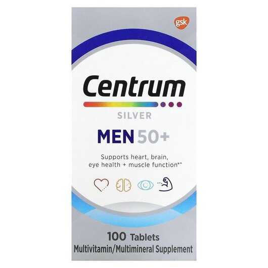Основне фото товару Centrum Silver Multivitamin for Men 50+ Основне фото товару Centrum Silver Men 50+, Вітаміни для чоловіків 50+, 100 таблеток