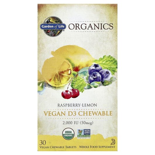 Основное фото товара Vegan D3 Organic Chewable Raspberry Lemon 2000 IU Основное фото товара Vegan D3 Organic Chewable Raspberry Lemon 2000, Витамин D3, 30 та