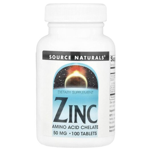 Основне фото товару Zinc 50 mg Основне фото товару Source Naturals, Zinc 50 mg, Цинк, 100 таблеток