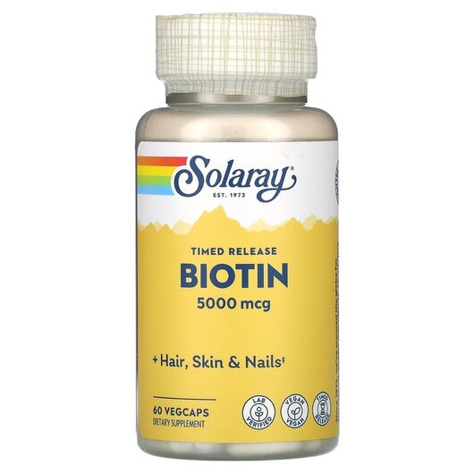 Основное фото товара Biotin 5000 mcg Основное фото товара Solaray, Биотин 5000 мкг, Biotin 5000 mcg, 60 капсул