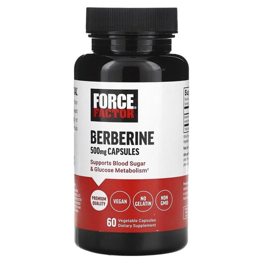 Основне фото товару Berberine 500 mg Основне фото товару Force Factor, Berberine 500 mg, Берберин, 60 капсул