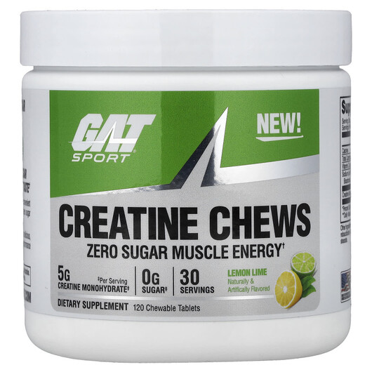 Основне фото товару GAT, Sport Creatine Chews Lemon Lime, Креатин, 120 таблеток