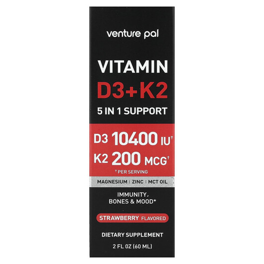 Основне фото товару Vitamin D3 + K2 Strawberry Основне фото товару Venture Pal, Vitamin D3 + K2 Strawberry, Вітаміни D3 K2, 60 мл