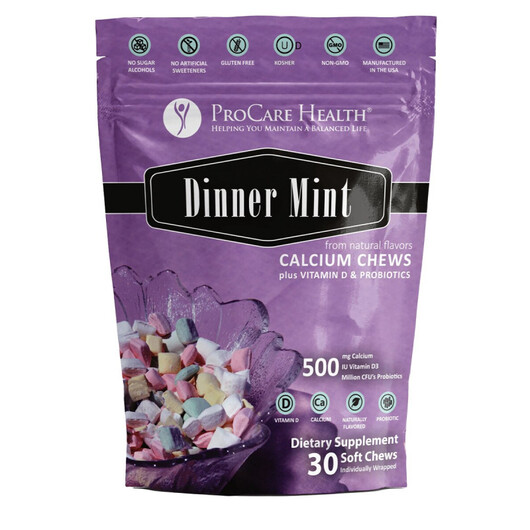 Основне фото товару Calcium Chews plus Vitamin D & Probiotics Dinner Mint Основне фото товару Calcium Chews plus Vitamin D & Probiotics Dinner, Цитрат Каль