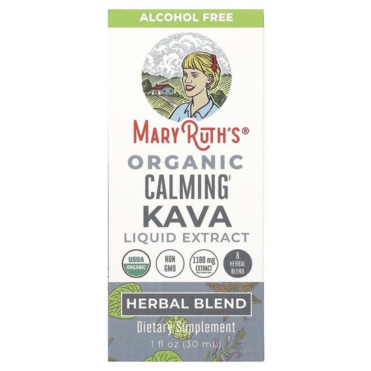 Основне фото товару Organic Calming Kava Liquid Extract Alcohol Free 1180 mg Основне фото товару MaryRuth's, Calming Kava, Кава Кава, 30 мл