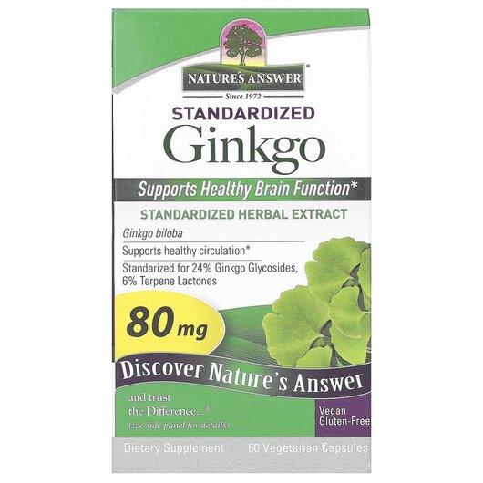 Основное фото товара Standardized Ginkgo 80 mg Основное фото товара Nature's Answer, Гинкго Билоба, Standardized Ginkgo 80 mg, 6
